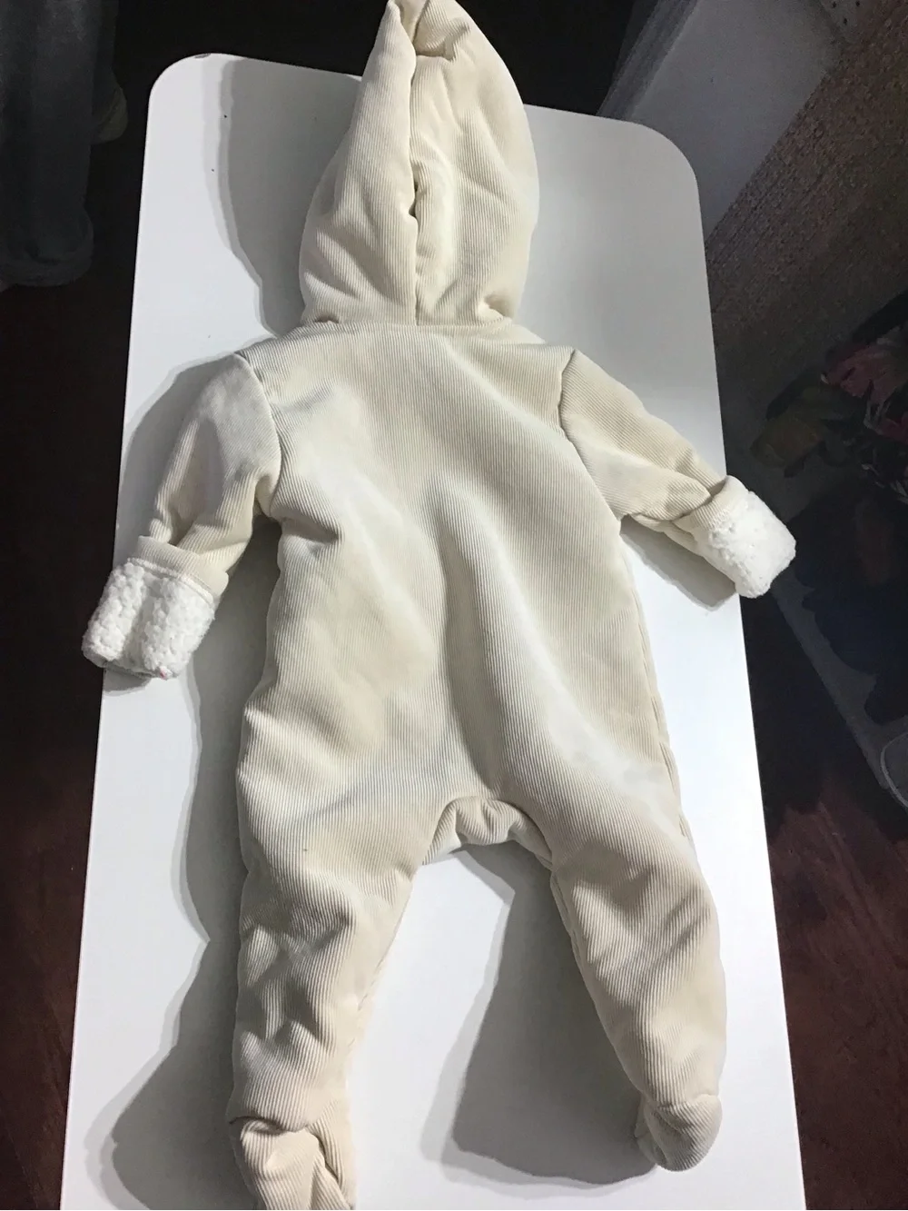 Cozy Cream Plush Baby One-Piece Hooded Romper